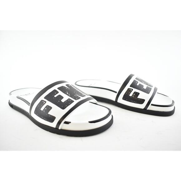 Fendi Joshua Vides White Black Leather Logo Mule Slide Flat Flop Sandal 36.5 - Picture 4 of 12